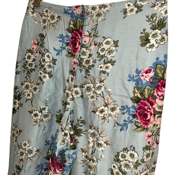 Ralph Lauren Vintage 80s blue Cabbage rose floral print palazzo pants 8 - Picture 5 of 5